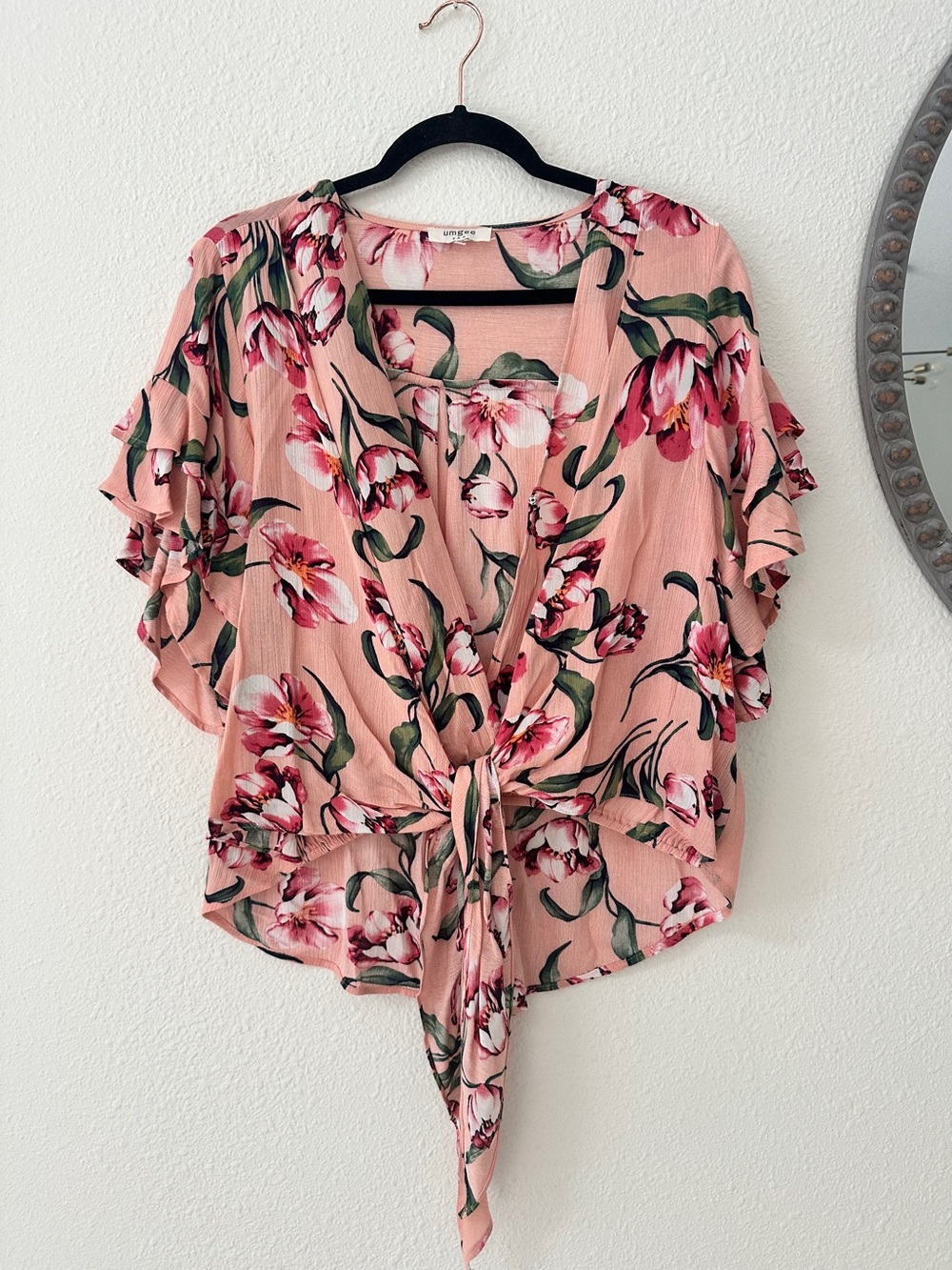 Umgee Floral Tie-Front Blouse - Pink